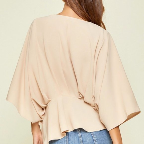 Ivory Woven Pleated Kimono Sleeve Top - Picture 2 of 3